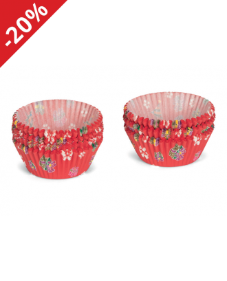 Set 200 hartii de copt pentru briose, 5 cm, rosu cu floricele - PATISSE